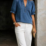 Ashley | Osnovna Vintage Denim majica s V izrezom