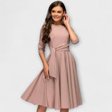 Ana - Elegantna Midi Haljina s Pojasom