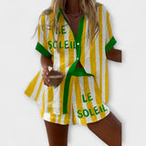 Amália - Ljetni Set od Prugastog Lanenog Materijala